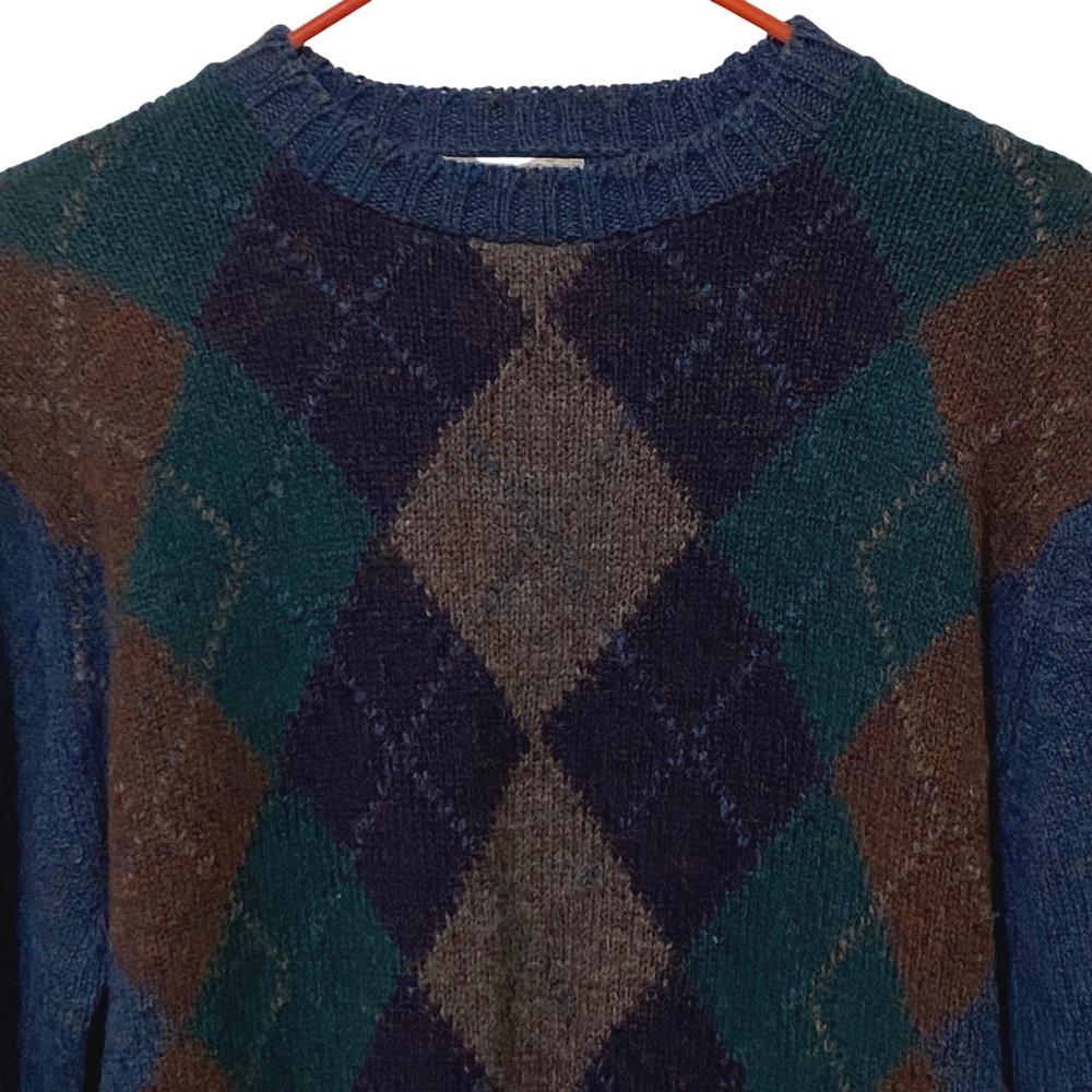 Vtg 70s Shetland Wool Mens Argyle Sweater Alan‎ Paine James Davis Memphis Preppy